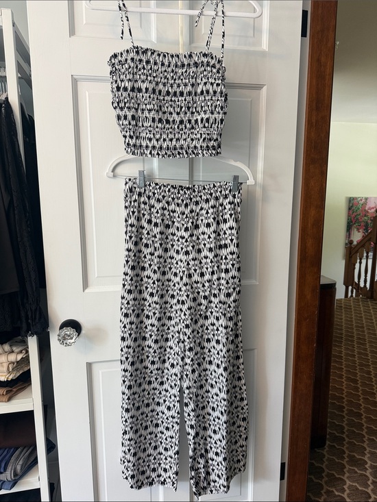 LOFT Other - LOFT Black and White Smocked Crop Top and Wide-Leg Pants Set